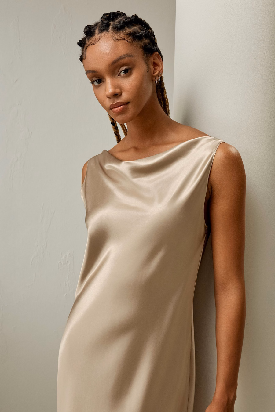 Cowl-Neck Watershine Silk Midi Dress