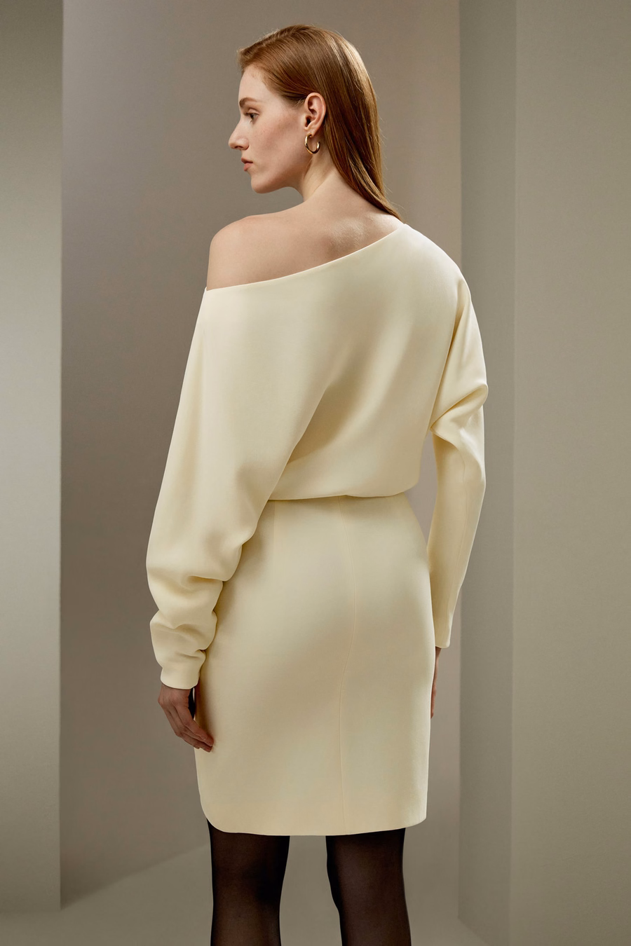 Long Sleeve Gathered Silk Mini Dress