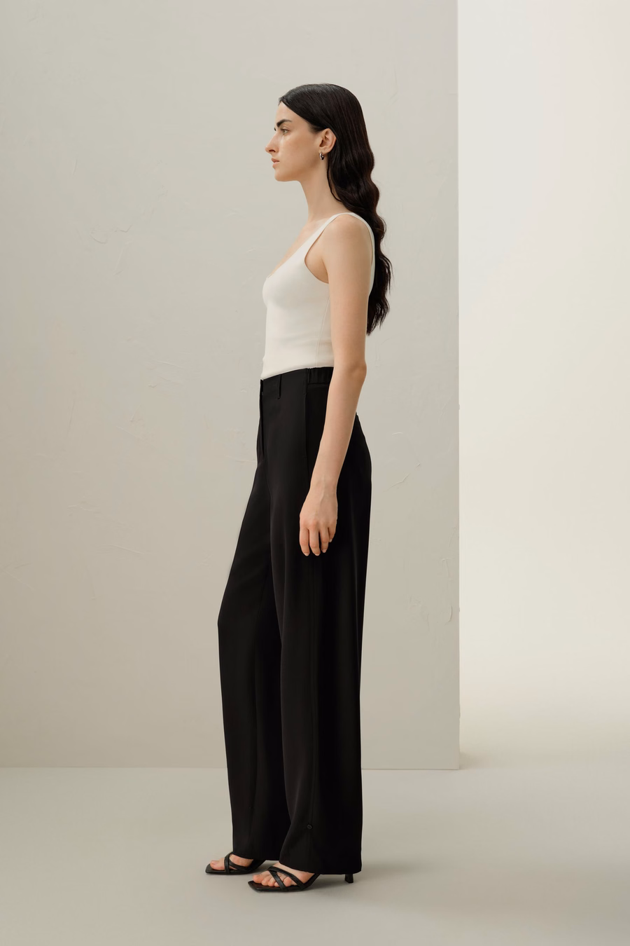Curved Seam Silk Crepe Pants