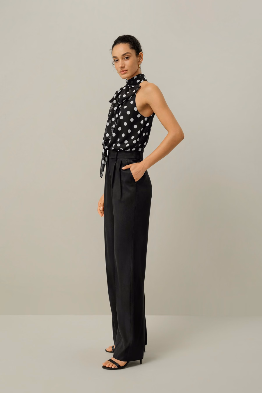 Convertible Silk Georgette Polka Dot Top