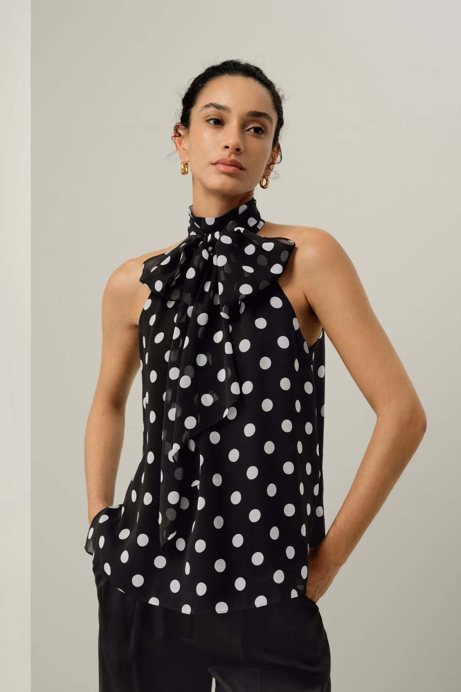 Convertible Silk Georgette Polka Dot Top