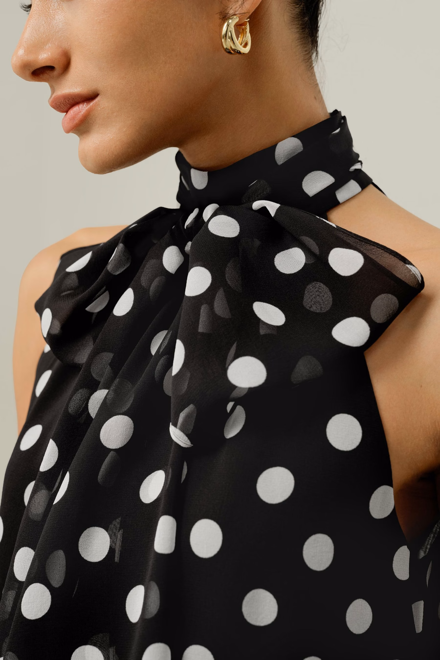 Convertible Silk Georgette Polka Dot Top
