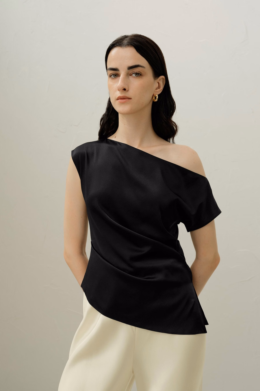 Stretch Charmeuse Asymmetric Top