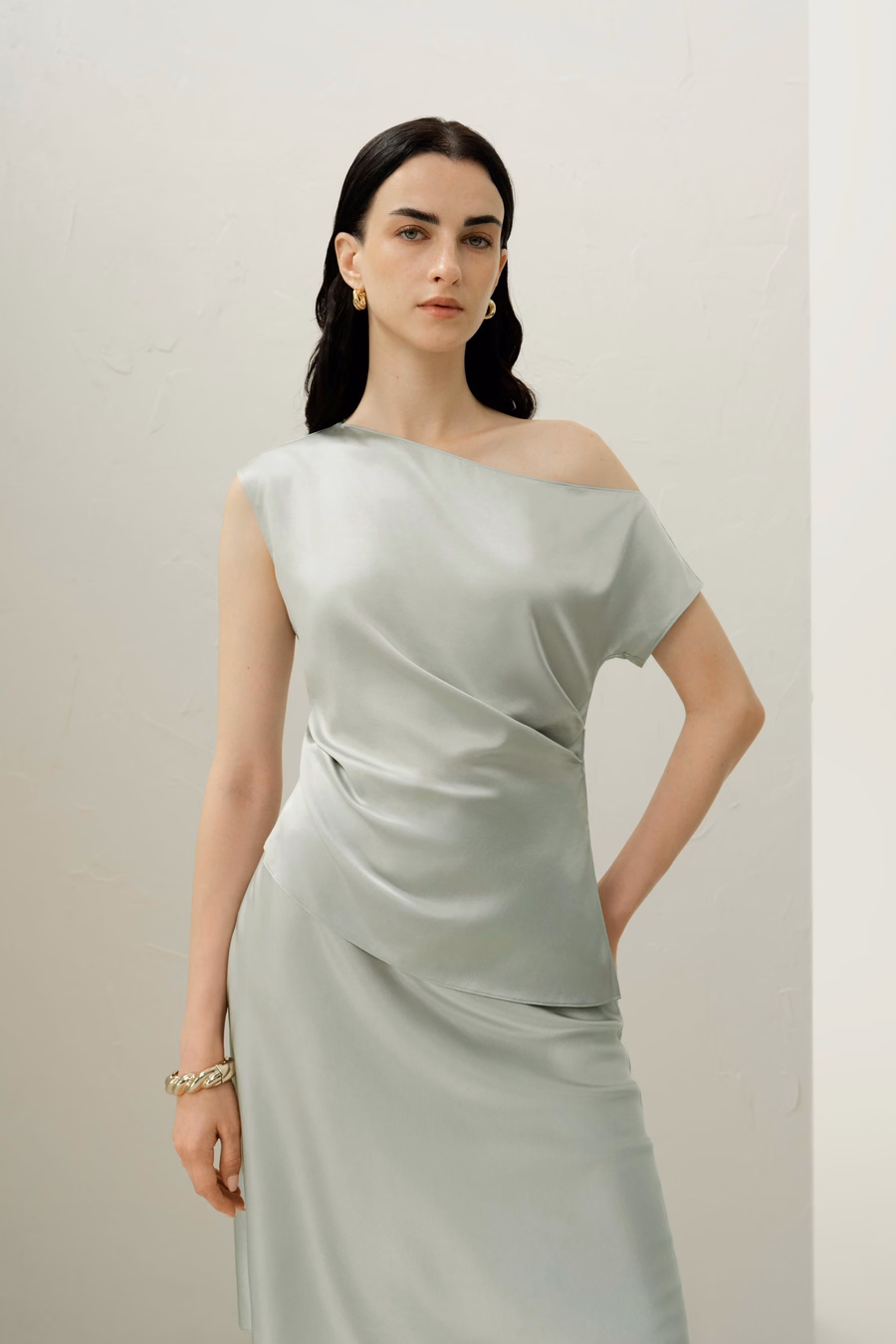 Stretch Charmeuse Asymmetric Top