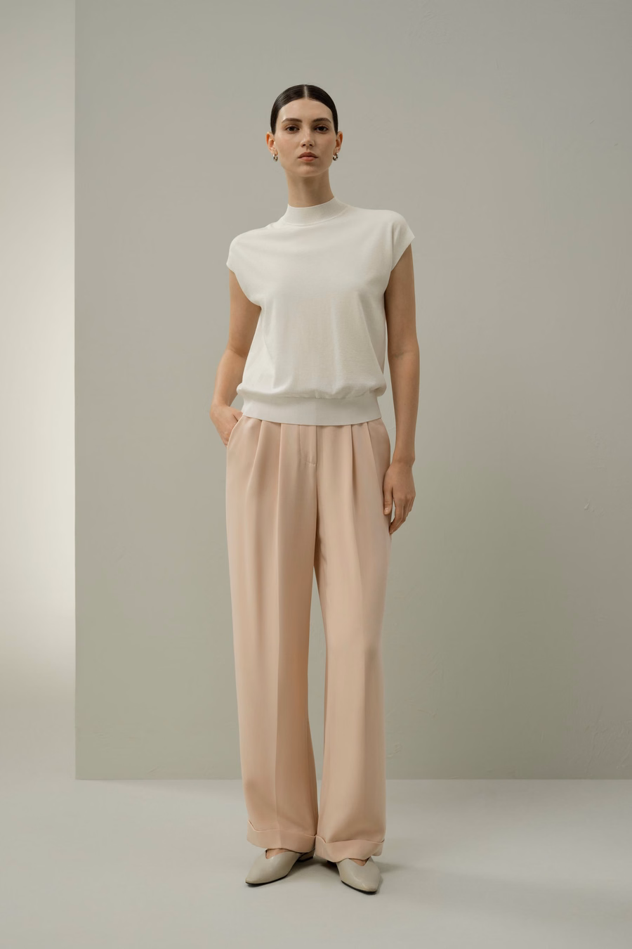 Mockneck Silk Cotton Blend Top