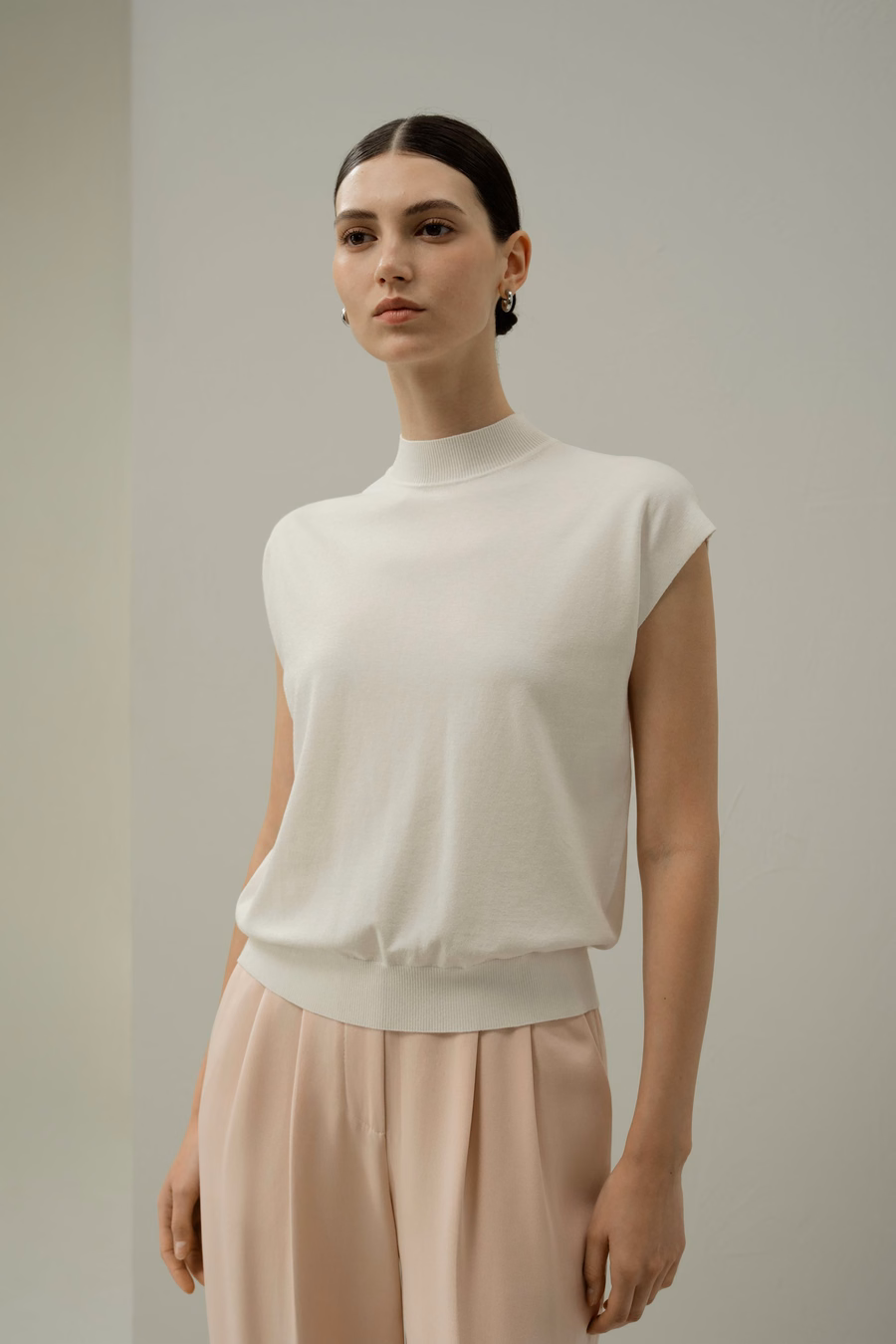 Mockneck Silk Cotton Blend Top