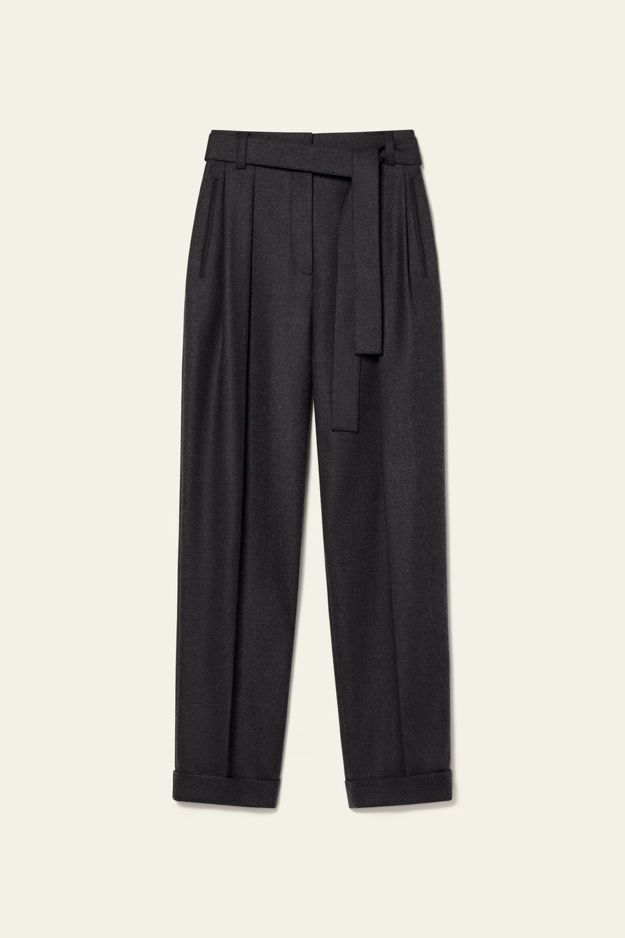 Front-Pleated Silk-Wool Barrel Pants