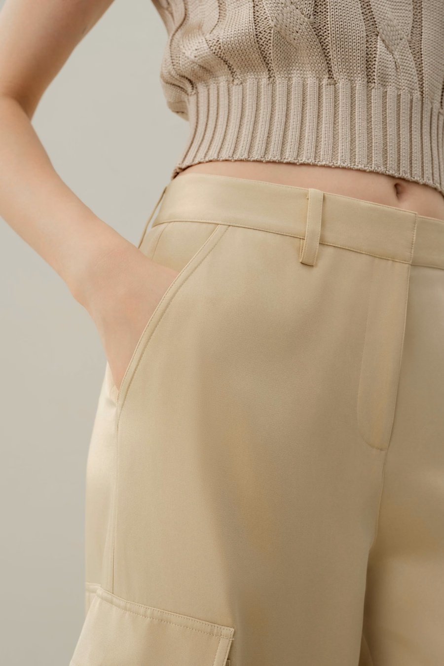 Silk Crepe Cargo Pants