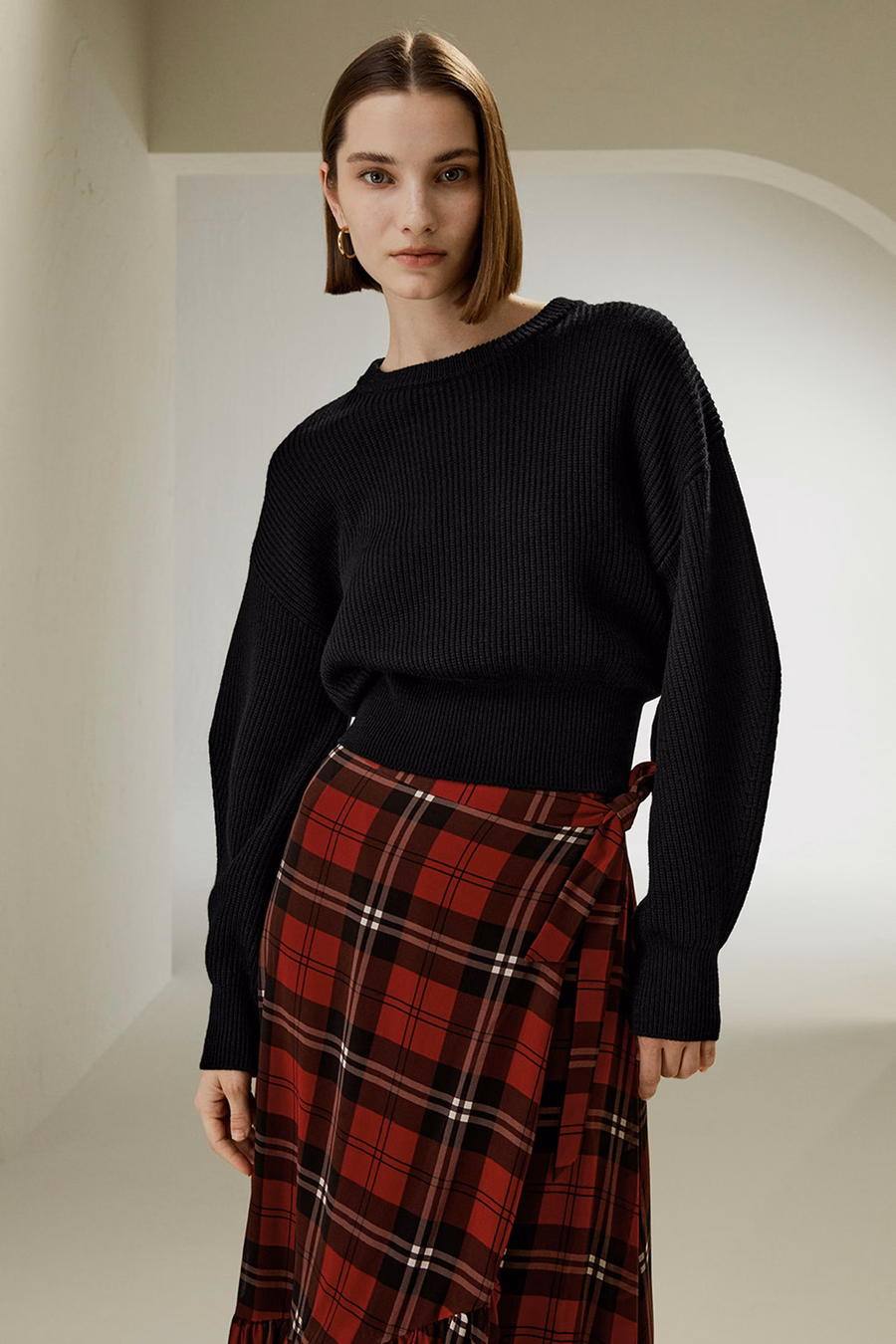 Round Neck Drop-Shoulder Merino Wool Sweater