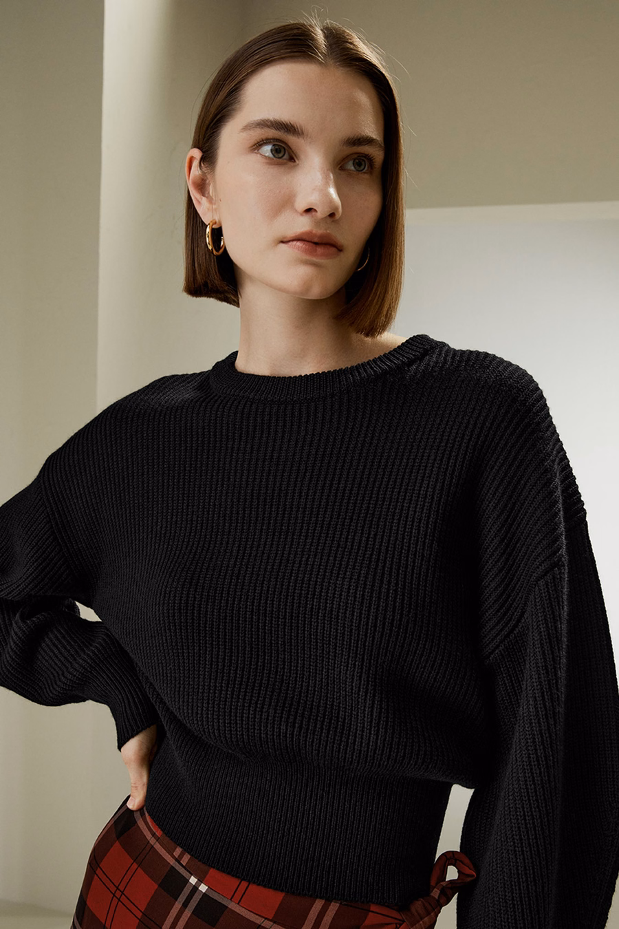 Round Neck Drop-Shoulder Merino Wool Sweater