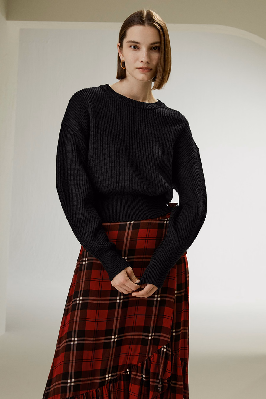 Round Neck Drop-Shoulder Merino Wool Sweater