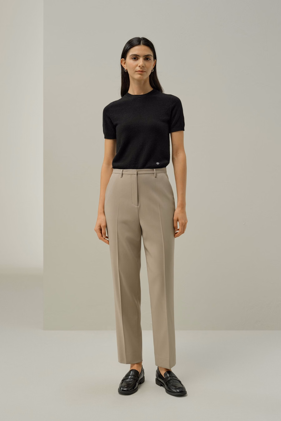 Basic silk-wool blend slim fit trousers