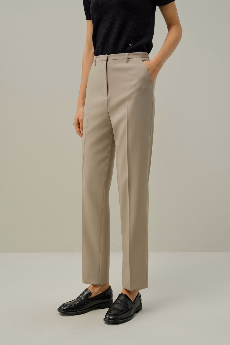 Basic silk-wool blend slim fit trousers