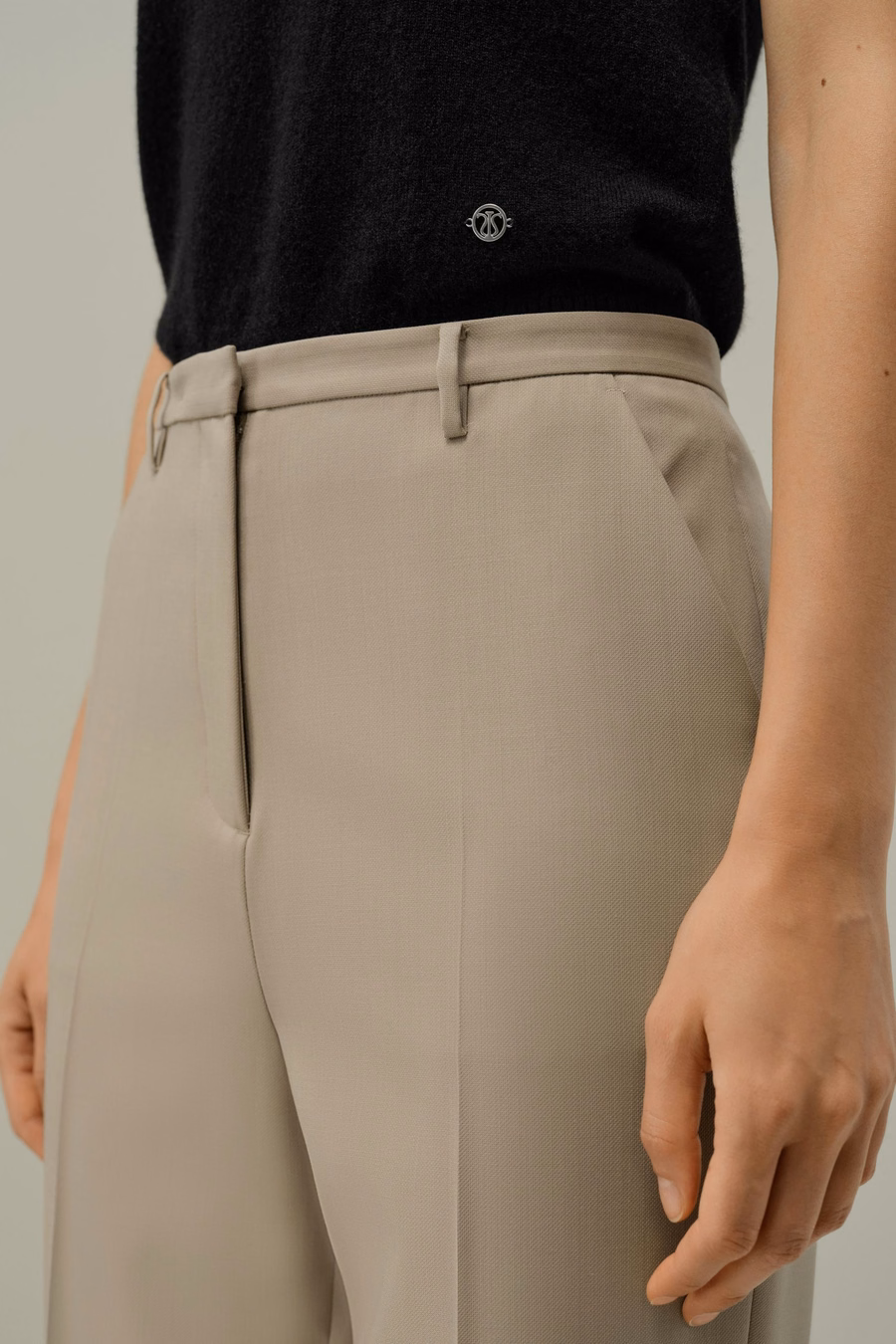 Basic silk-wool blend slim fit trousers