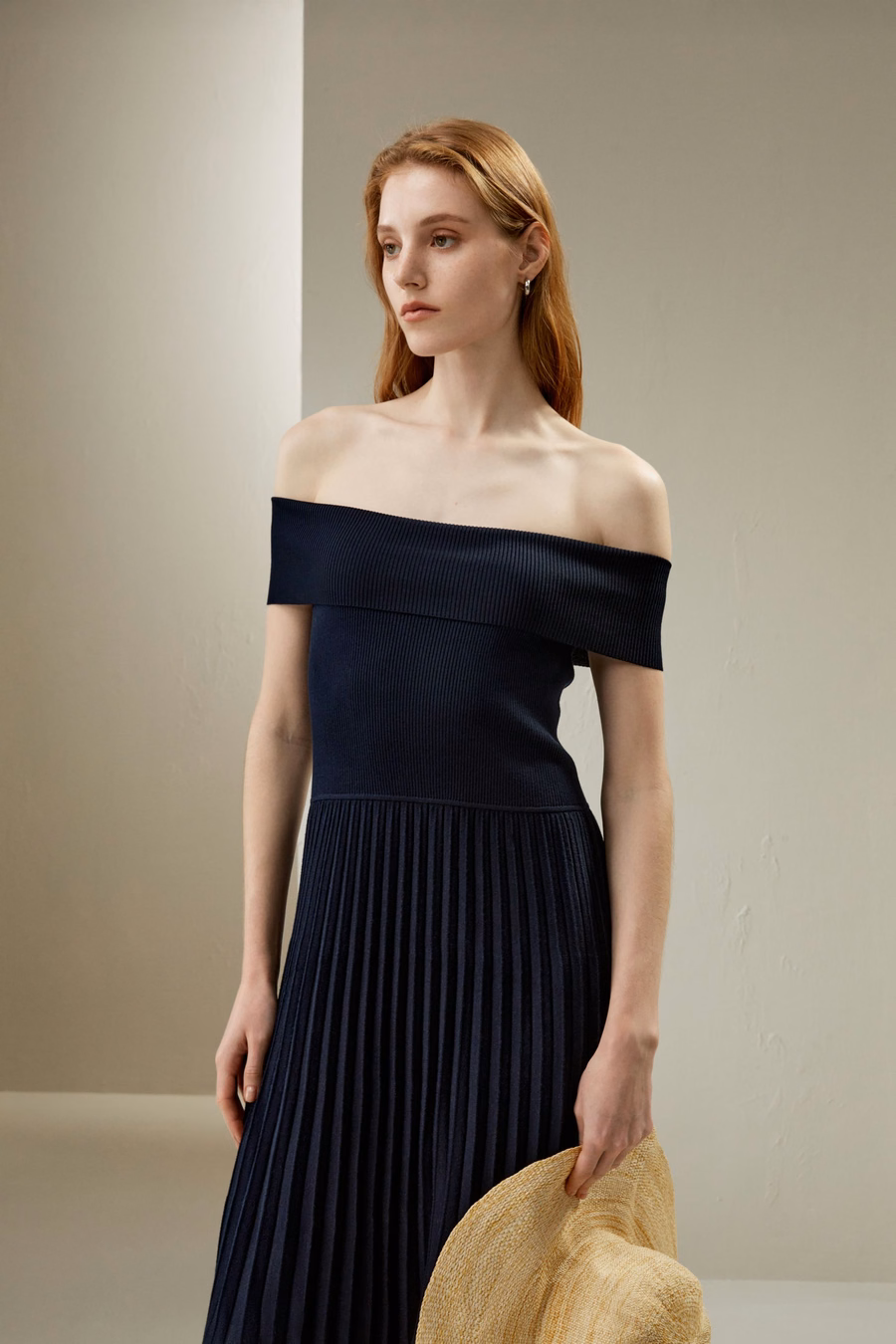 Off-Shoulder Hybrid Pleated Dress