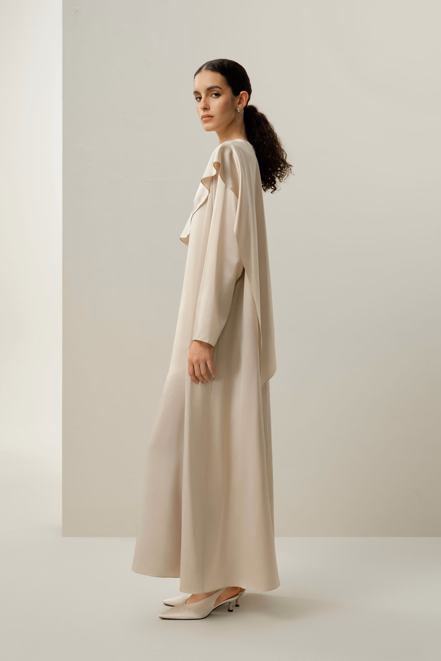 Silk Charmeuse Asymmetrical Maxi Dress