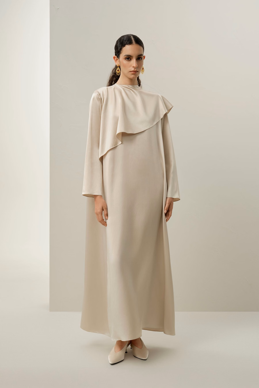 Silk Charmeuse Asymmetrical Maxi Dress