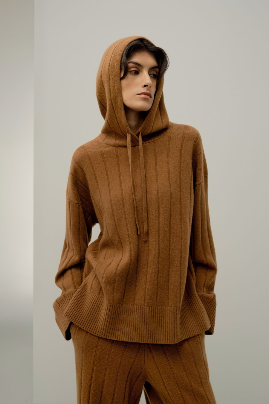 Ribbed Hooded Knit Top