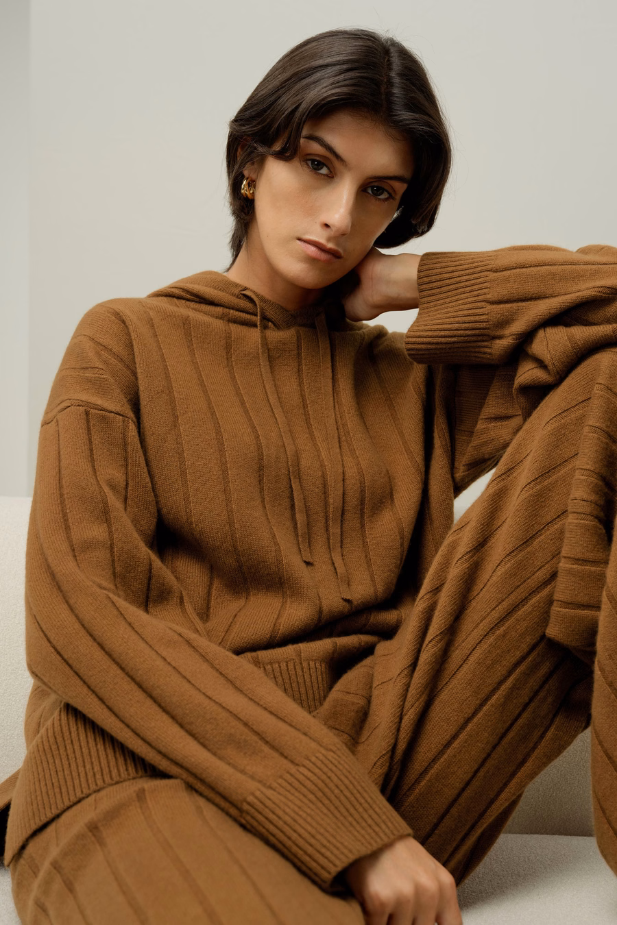 Ribbed Hooded Knit Top