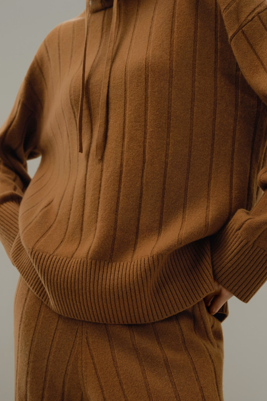 Ribbed Hooded Knit Top