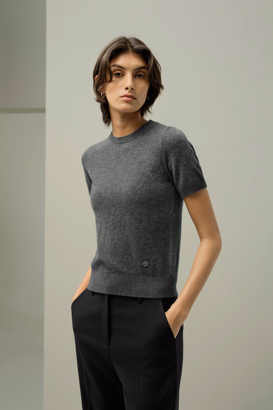 Cashmere Fitted Short Sleeve Top
