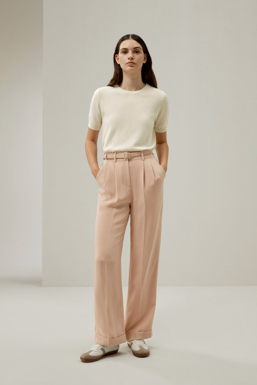 Mahogany Rose Silk Straight-Leg Trousers