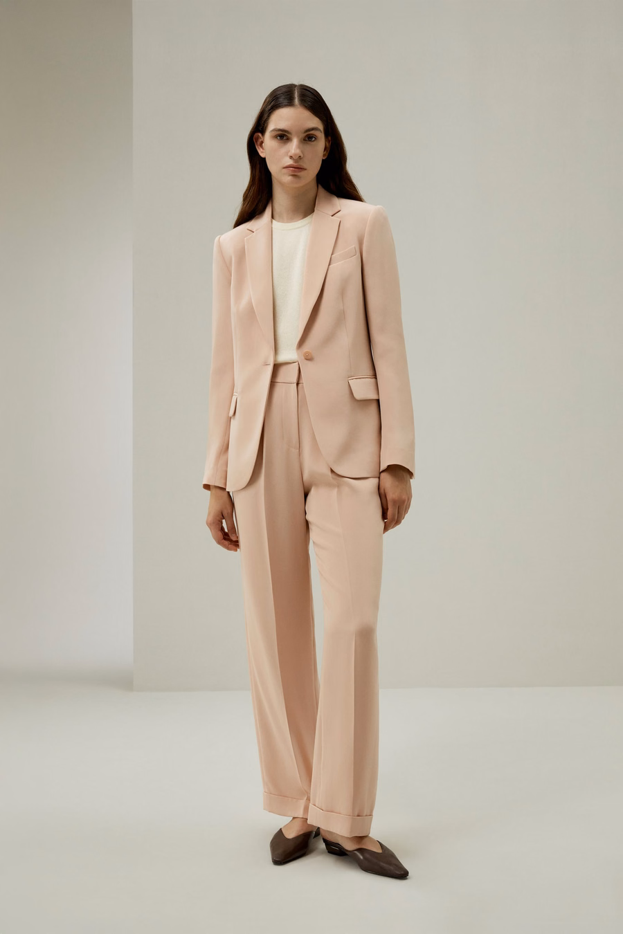 Mahogany Rose Silk Straight-Leg Trousers
