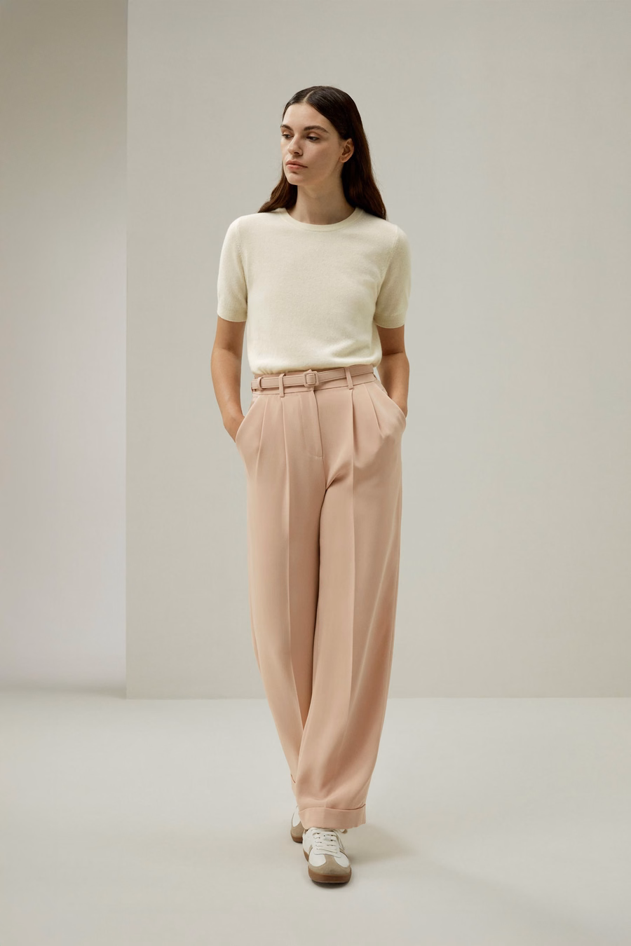 Mahogany Rose Silk Straight-Leg Trousers