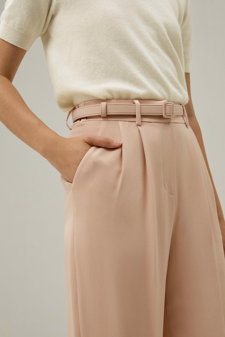 Mahogany Rose Silk Straight-Leg Trousers