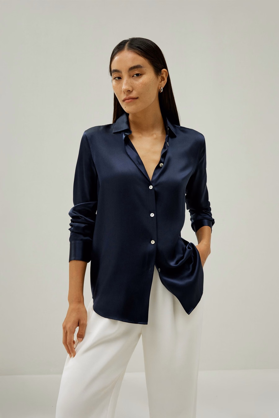 Elegant Button Up Silk Shirt