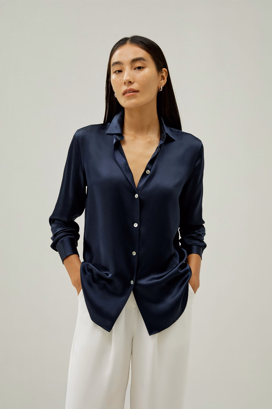 Elegant Button Up Silk Shirt