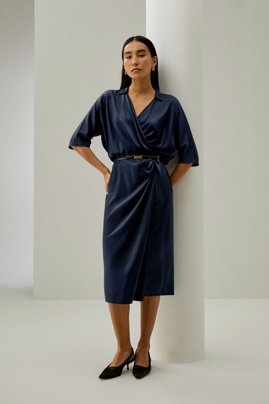 Elegant Mid-Sleeve Wrap Dress