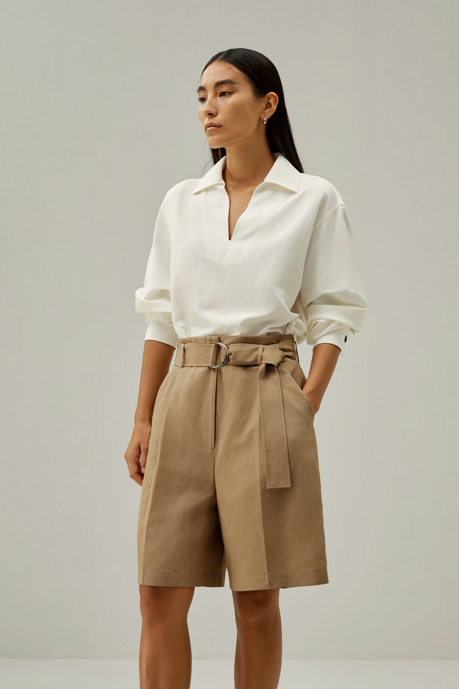 Chic Silk-Linen Blend Bermuda Shorts