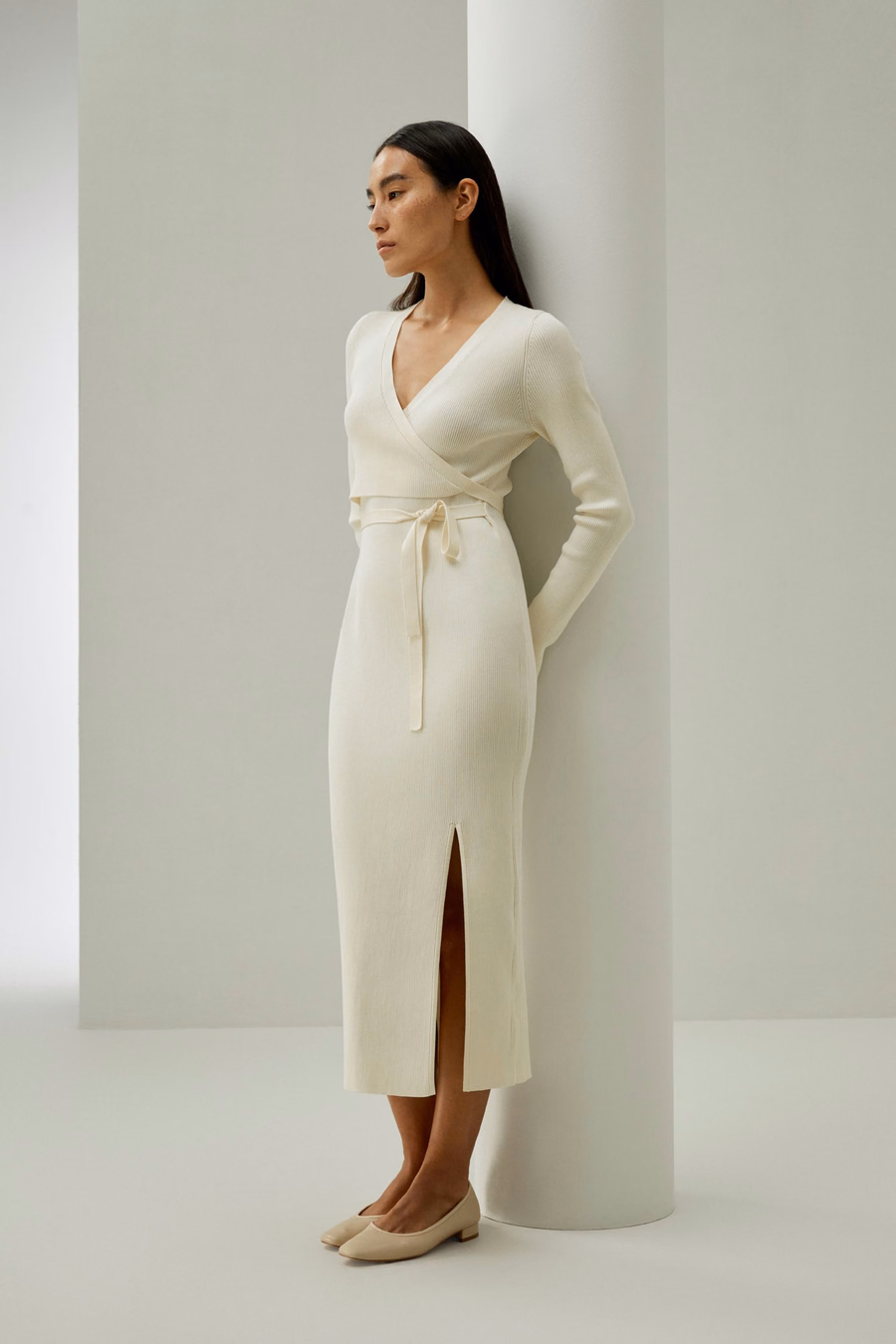 Elegant Wrap-Front Silk Knit Dress