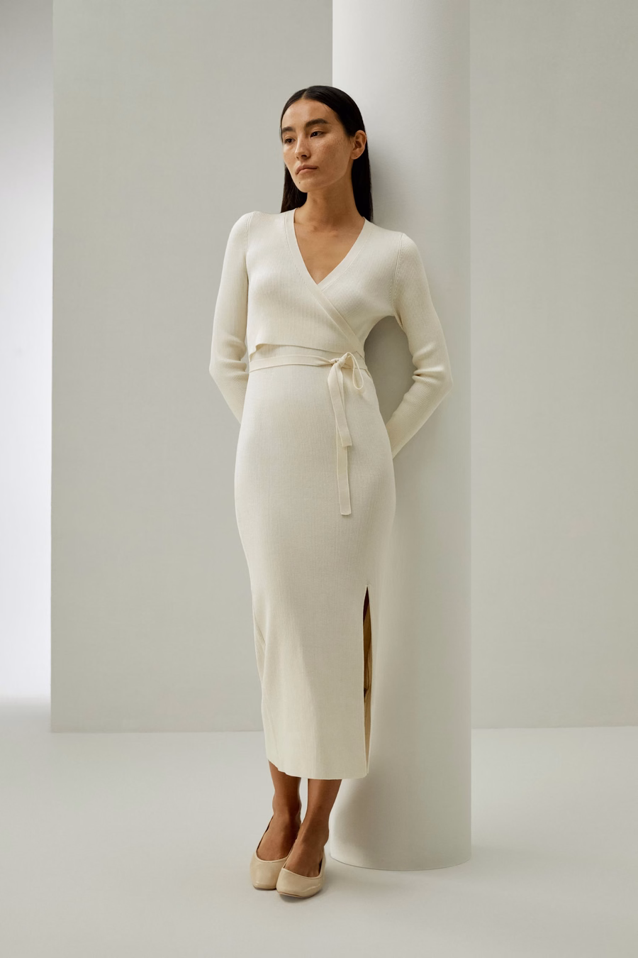Elegant Wrap-Front Silk Knit Dress
