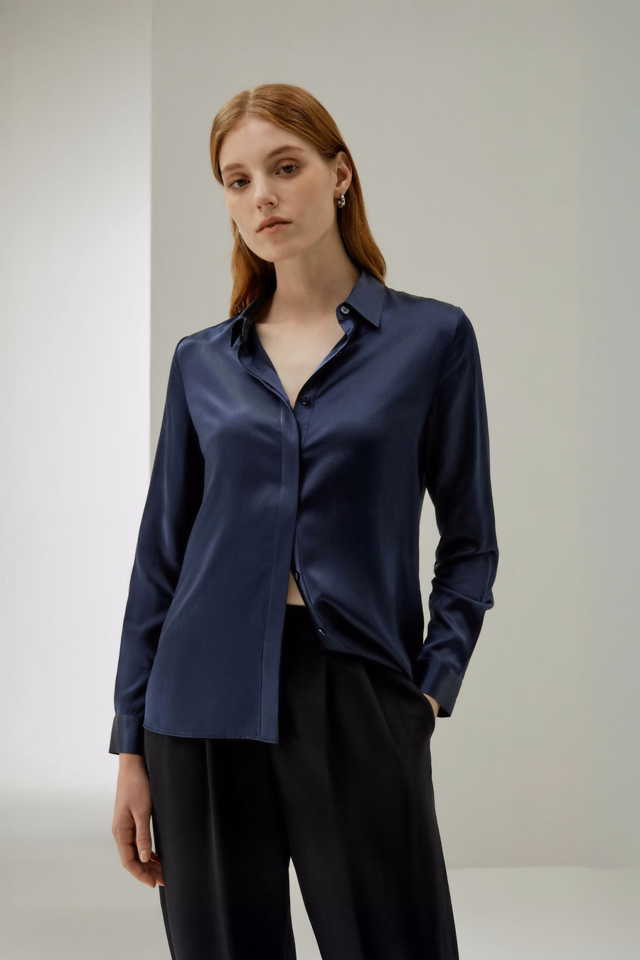 Basic Concealed Placket Silk Shirt