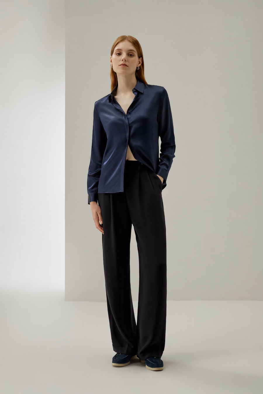 Basic Concealed Placket Silk Shirt