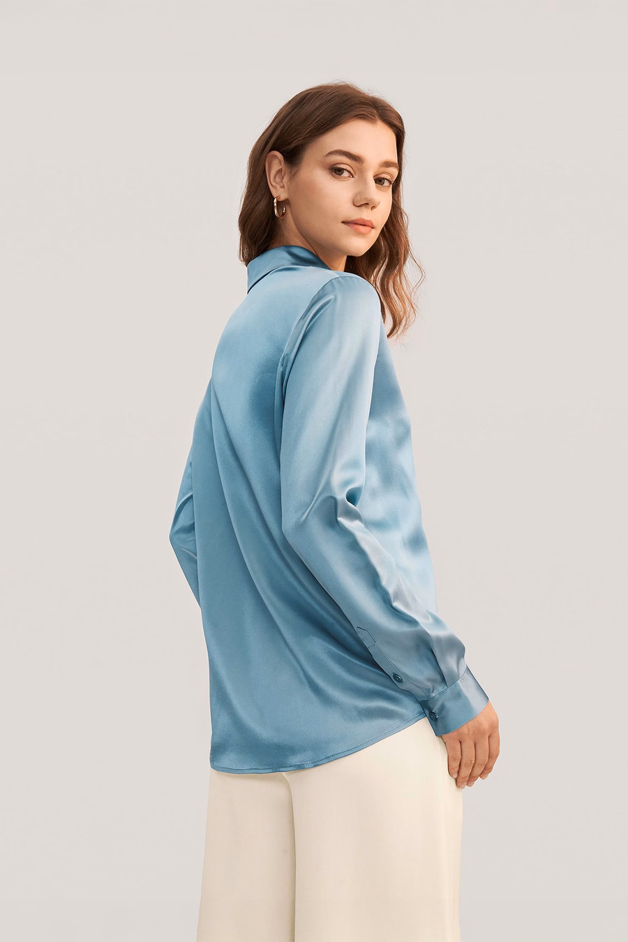 Basic Concealed Placket Silk Shirt