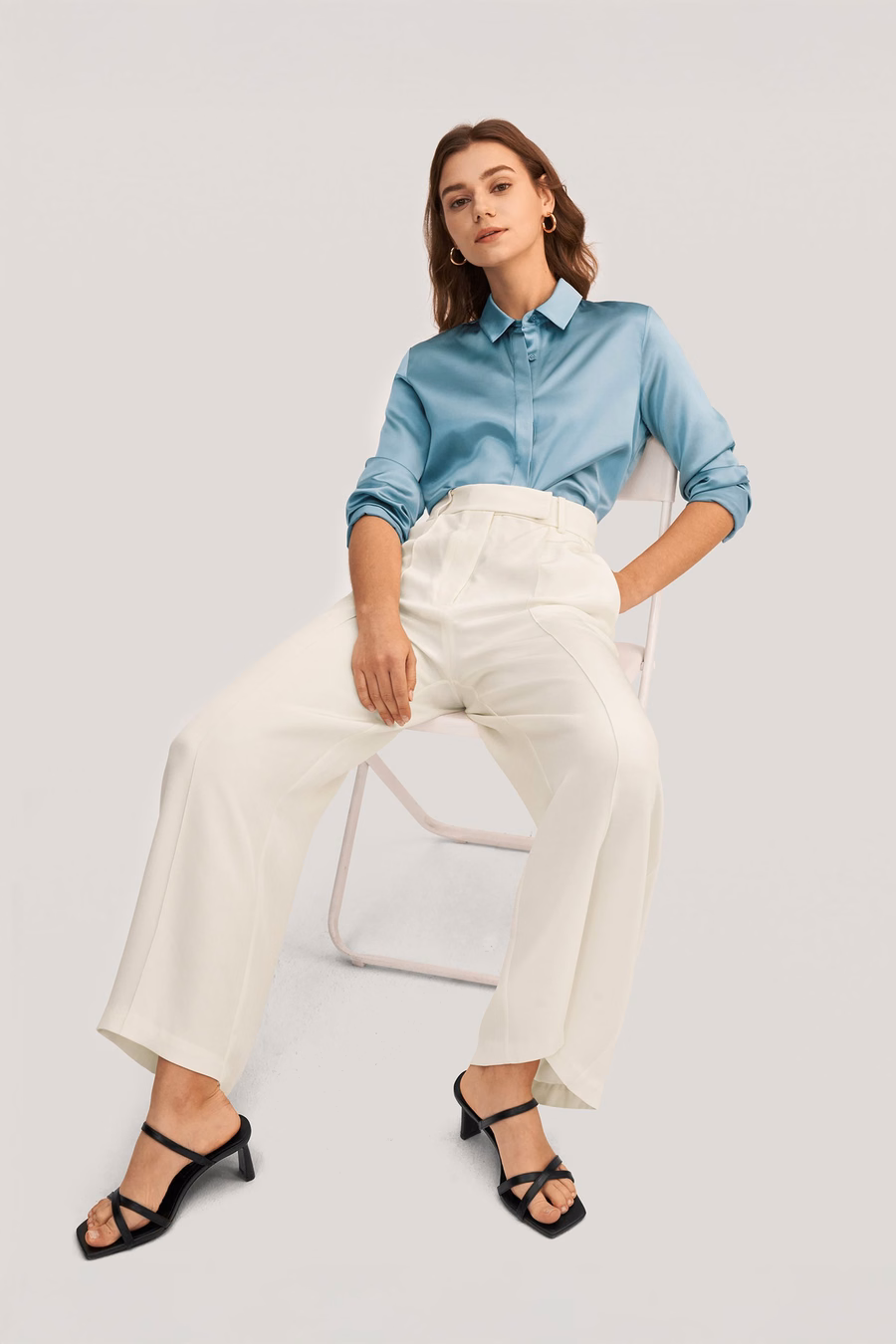 Basic Concealed Placket Silk Shirt