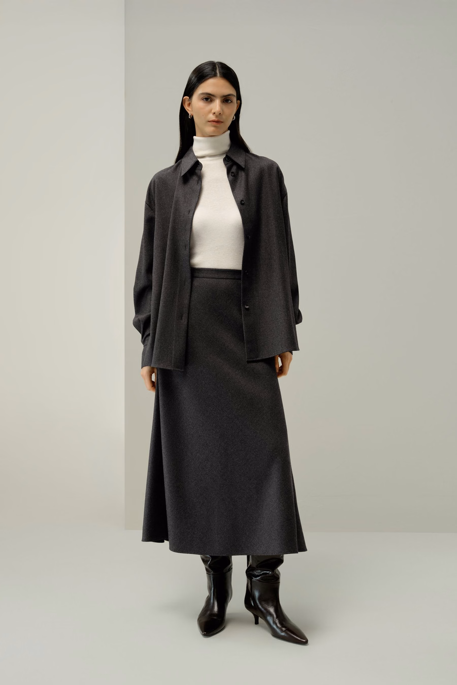 Mottled Silk-Wool A-Line Skirt