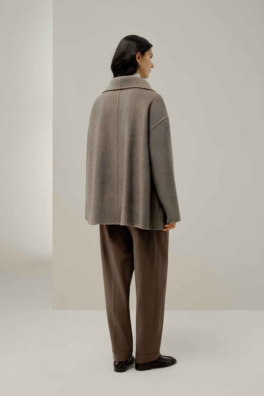 Convertible Collar Silk-Wool Blend Coat