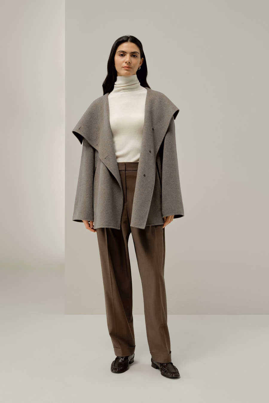 Convertible Collar Silk-Wool Blend Coat
