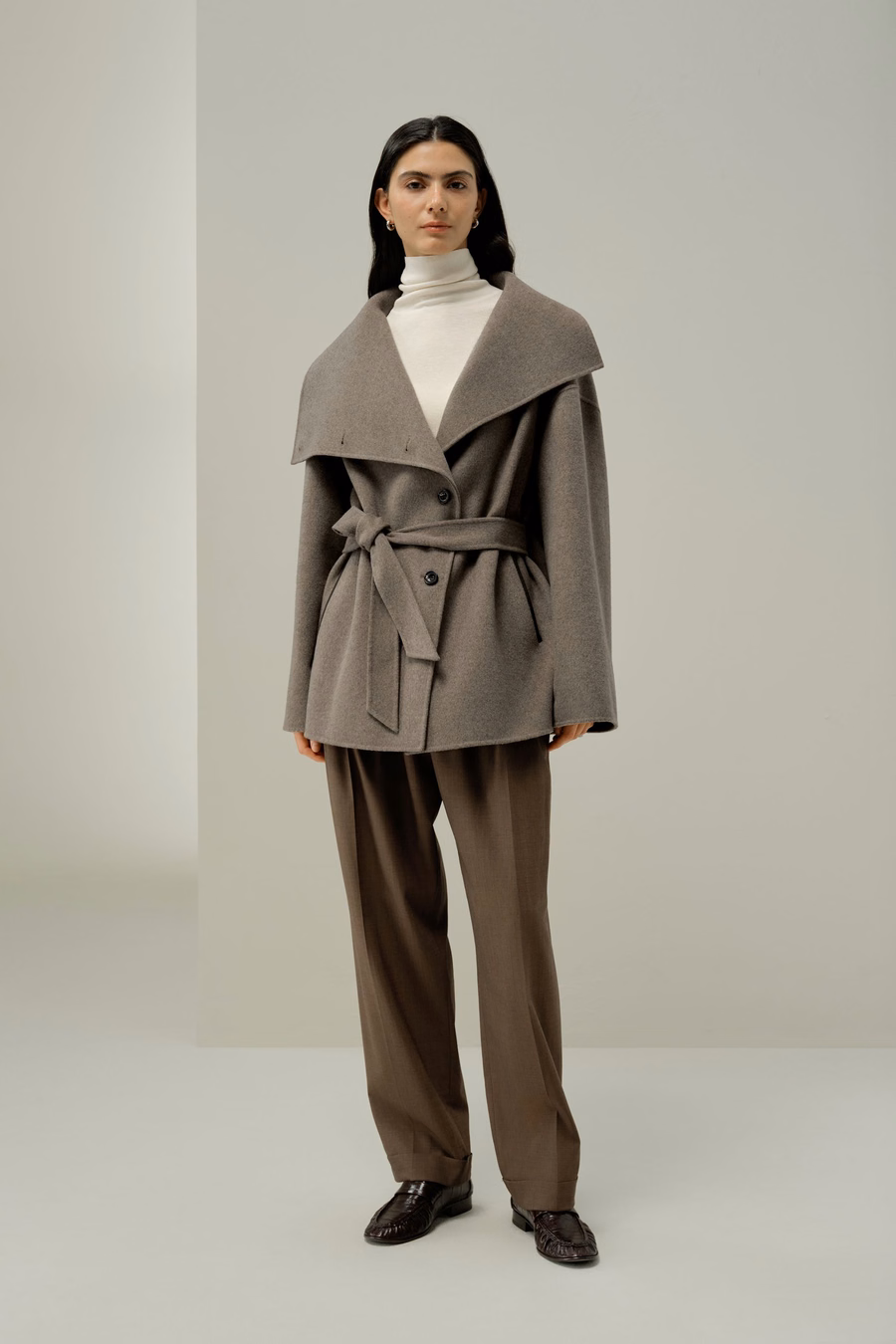 Convertible Collar Silk-Wool Blend Coat