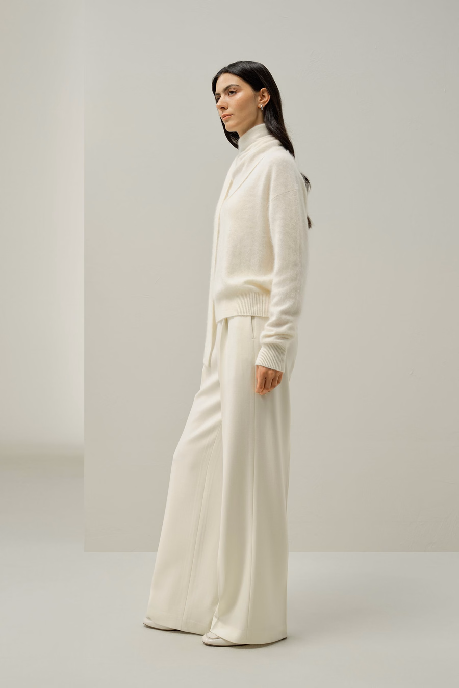 Draped Scarf Brushed Cashmere Sweater