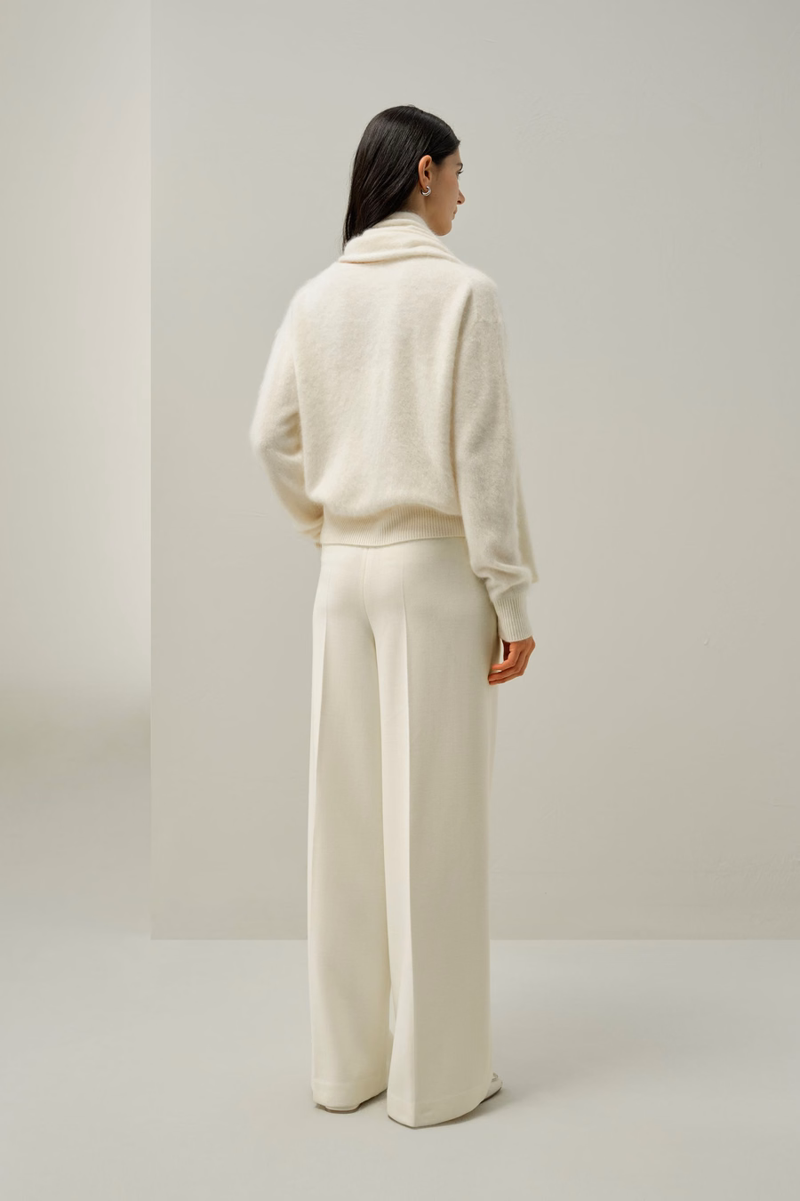 Draped Scarf Brushed Cashmere Sweater