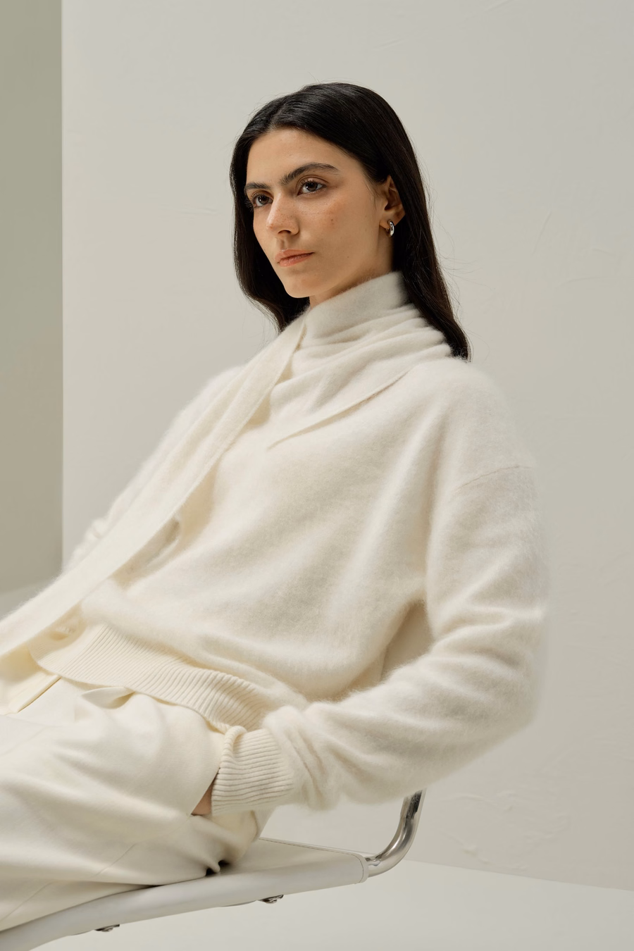 Draped Scarf Brushed Cashmere Sweater