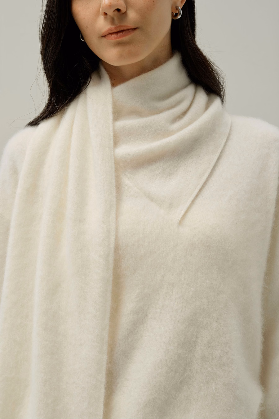 Draped Scarf Brushed Cashmere Sweater