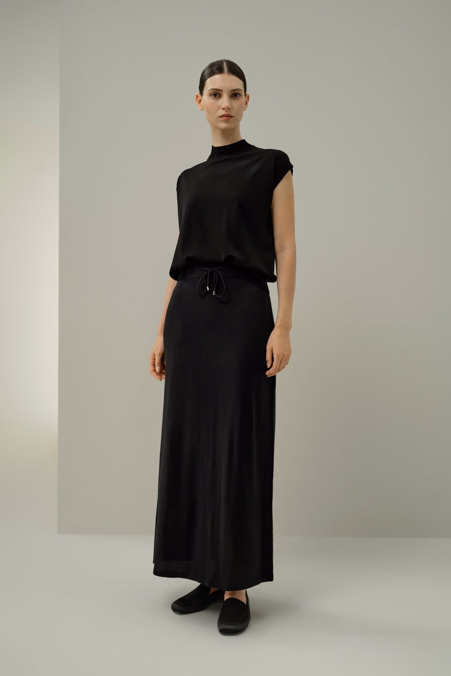 Merino Wool Drawstring Maxi Skirt