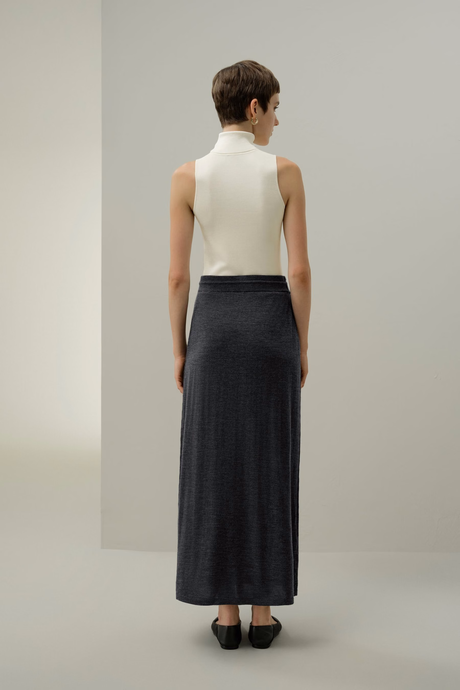 Merino Wool Drawstring Maxi Skirt