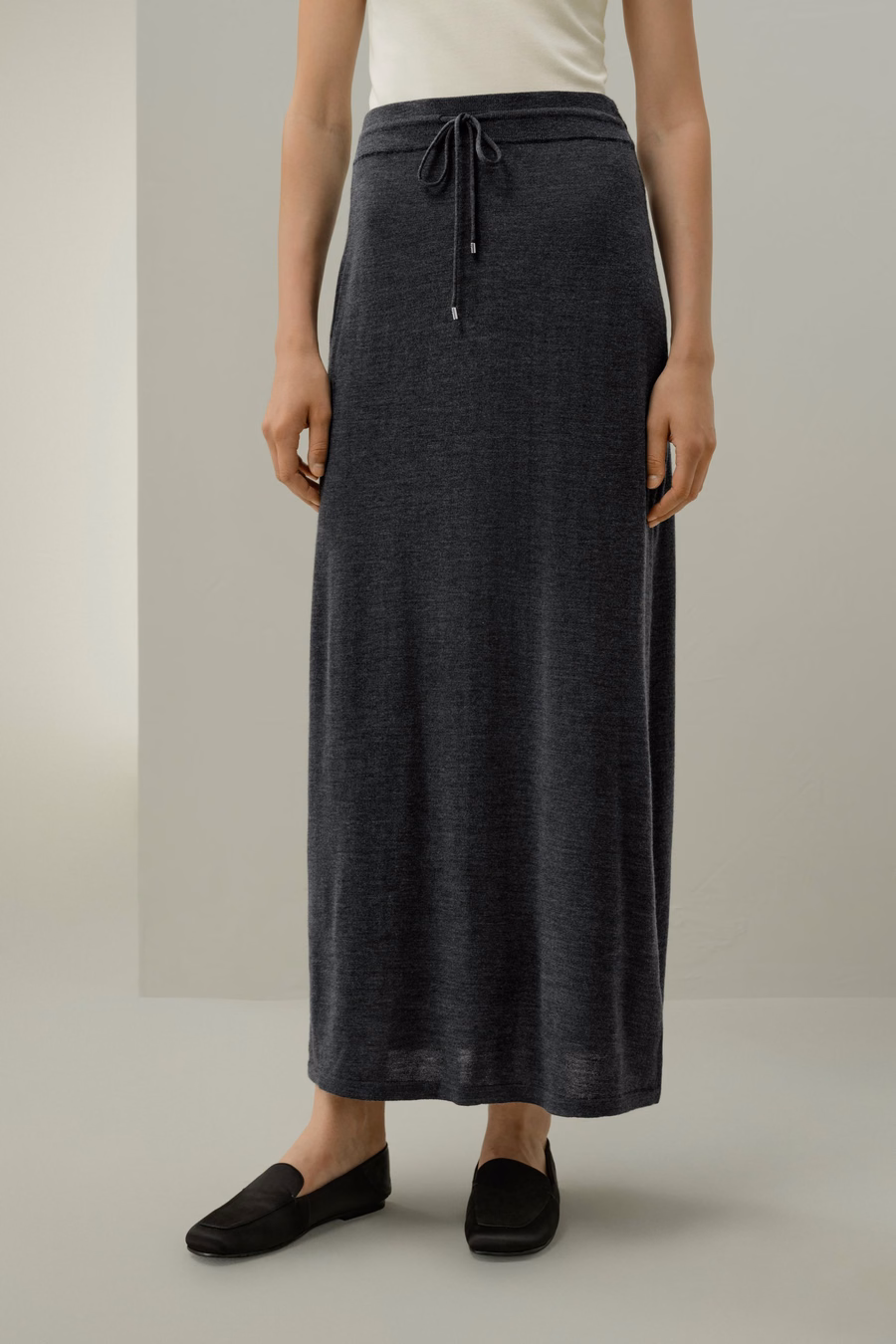 Merino Wool Drawstring Maxi Skirt